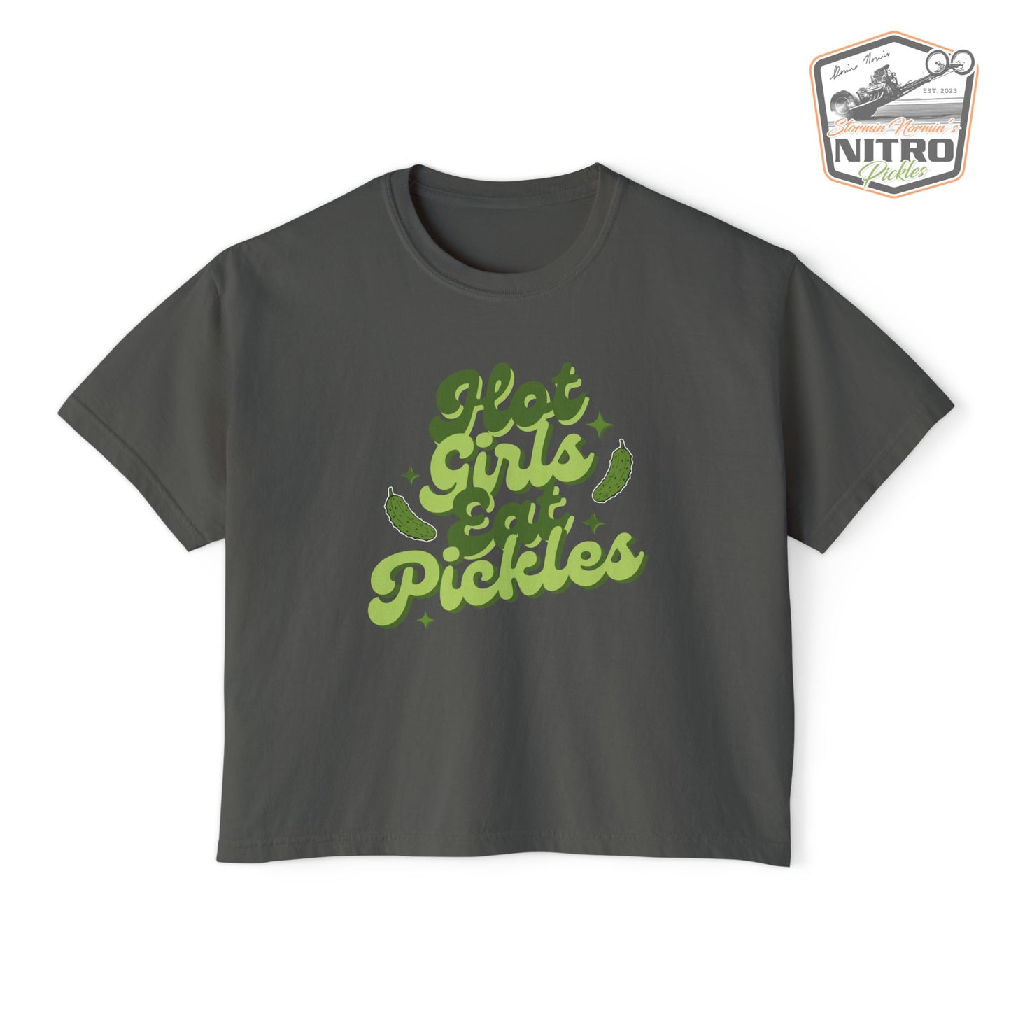 'Hot Girls Eat Pickles' Boxy Crop Tee - Green