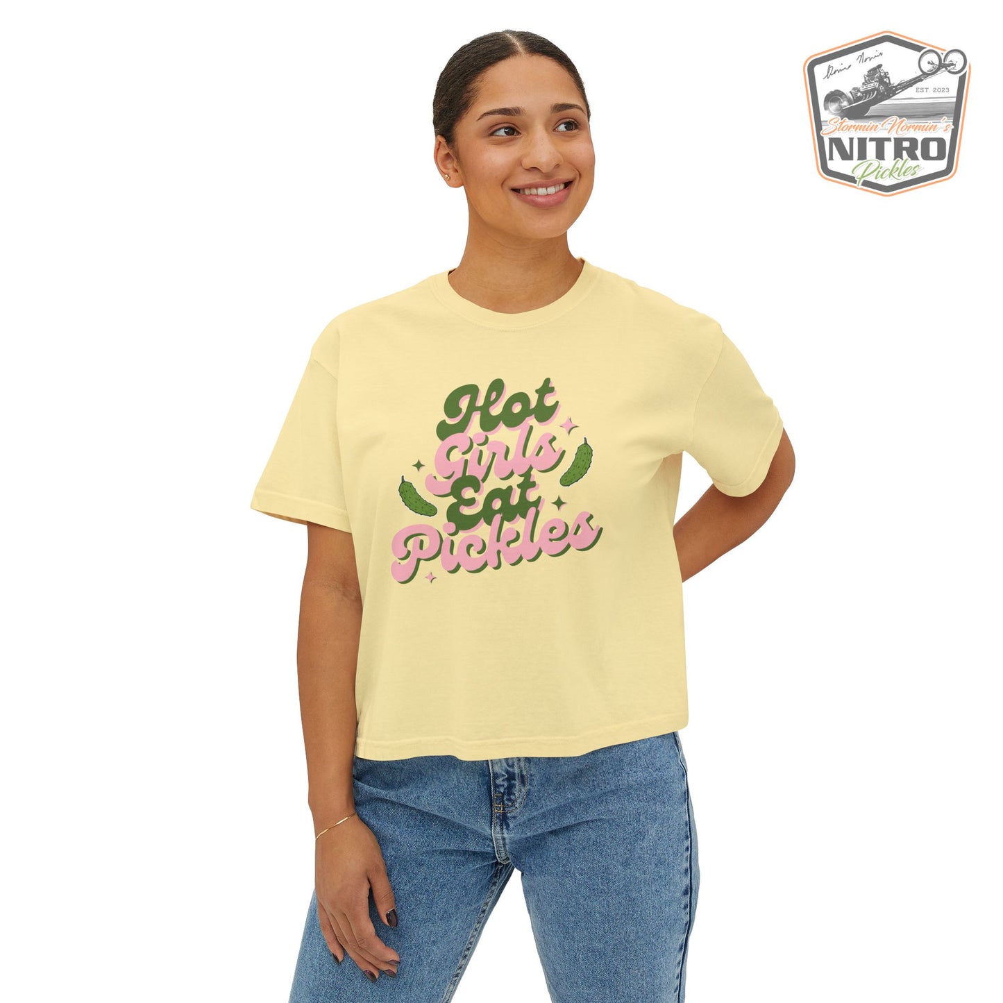 'Hot Girls Eat Pickles' Boxy Crop Tee - Pink