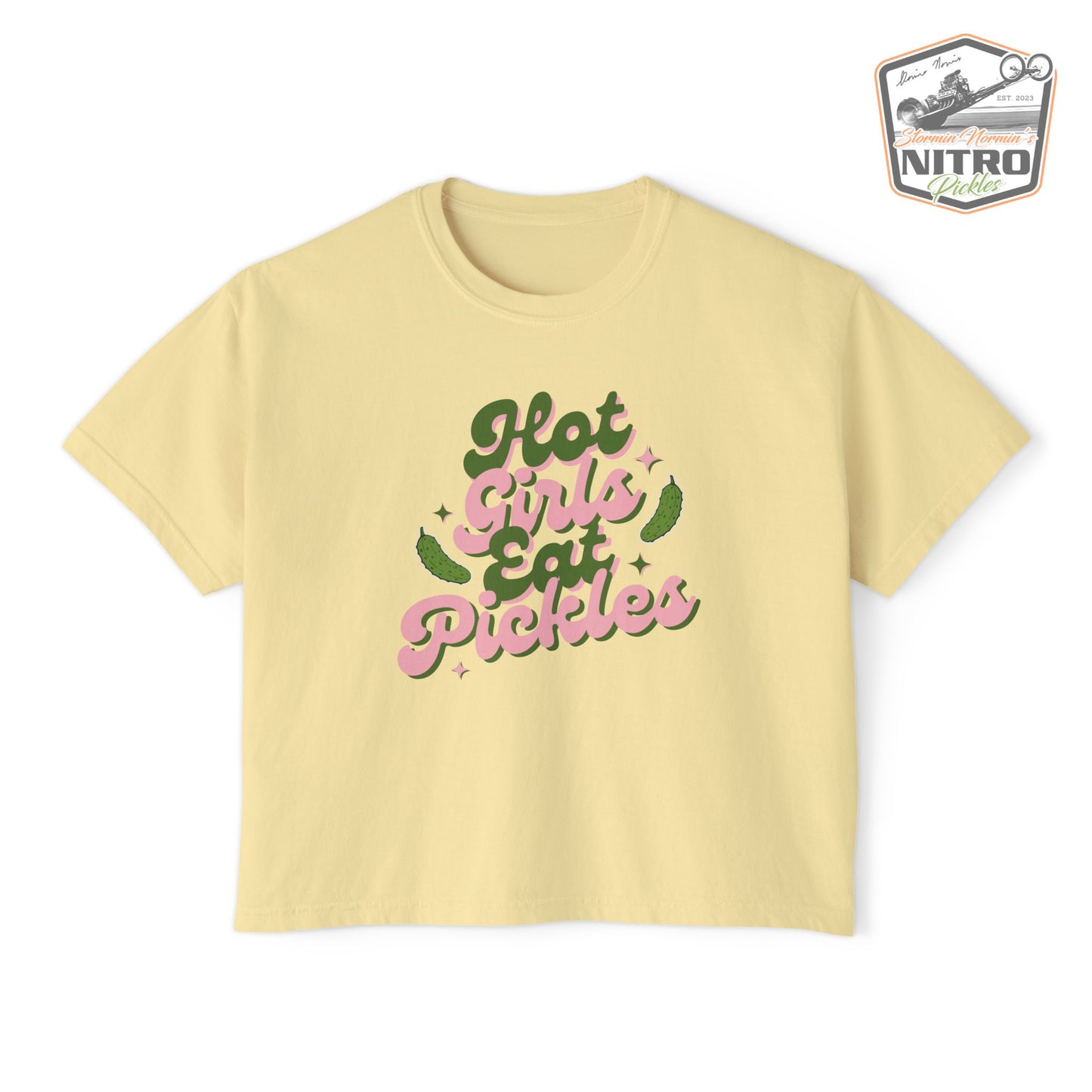 'Hot Girls Eat Pickles' Boxy Crop Tee - Pink