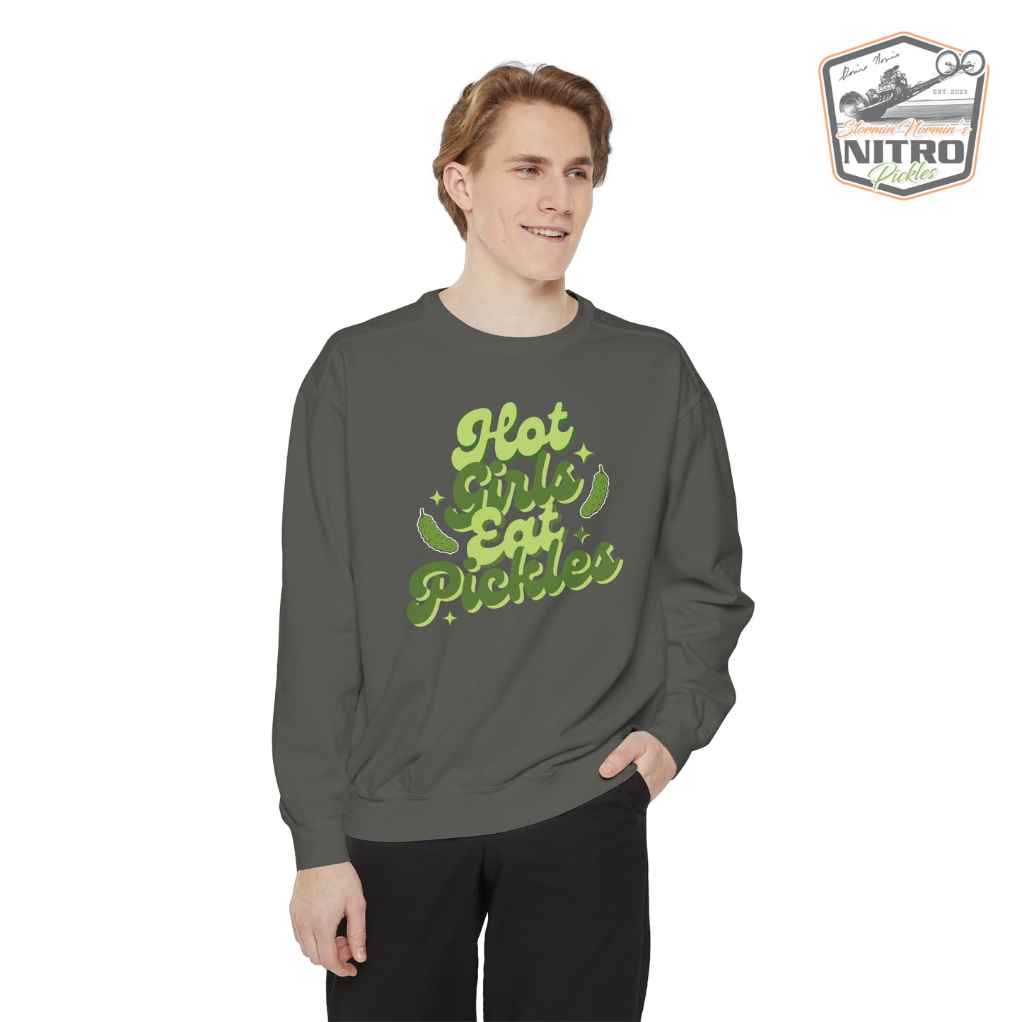 'Hot Girls Eat Pickles' Crewneck Sweatshirt - Green