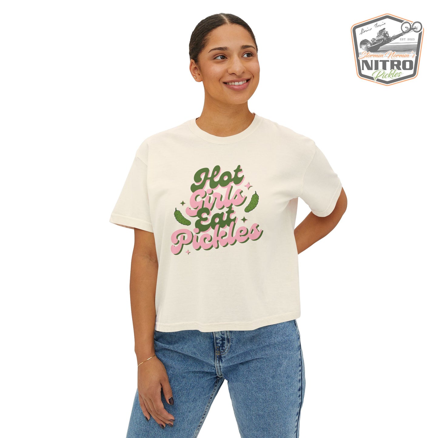 'Hot Girls Eat Pickles' Boxy Crop Tee - Pink