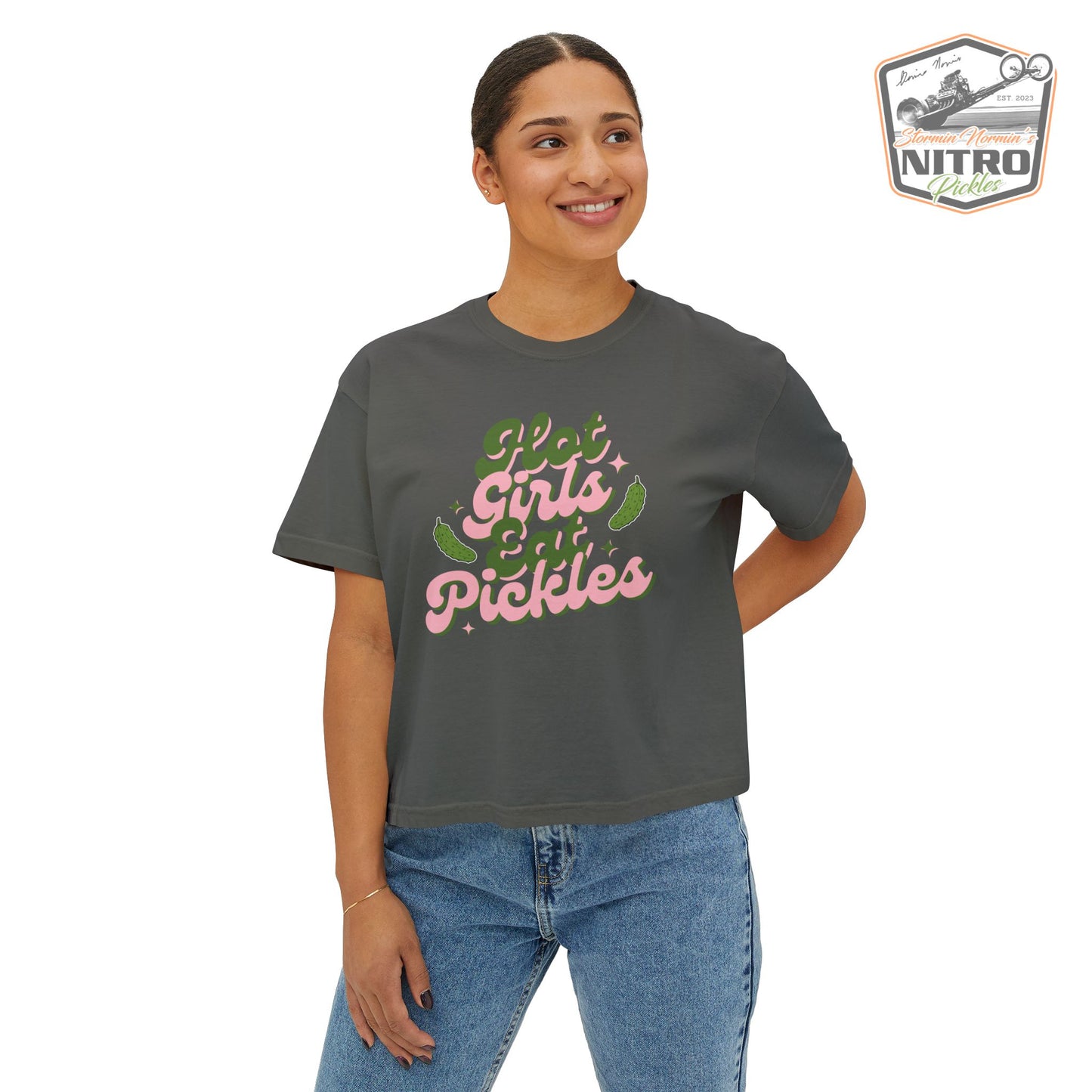 'Hot Girls Eat Pickles' Boxy Crop Tee - Pink