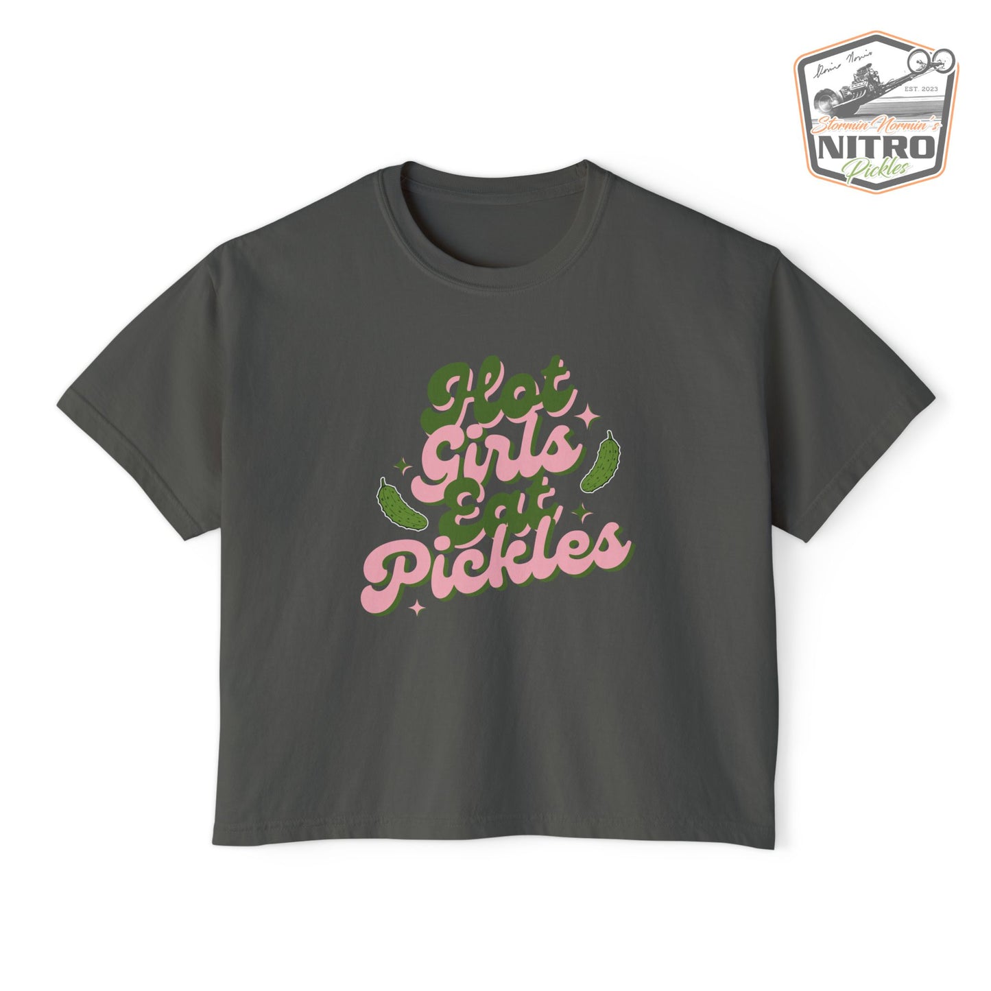 'Hot Girls Eat Pickles' Boxy Crop Tee - Pink