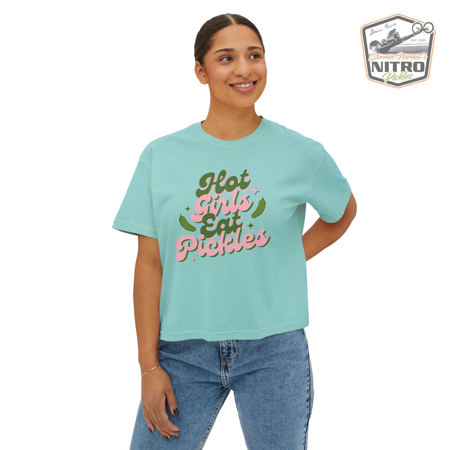 'Hot Girls Eat Pickles' Boxy Crop Tee - Pink