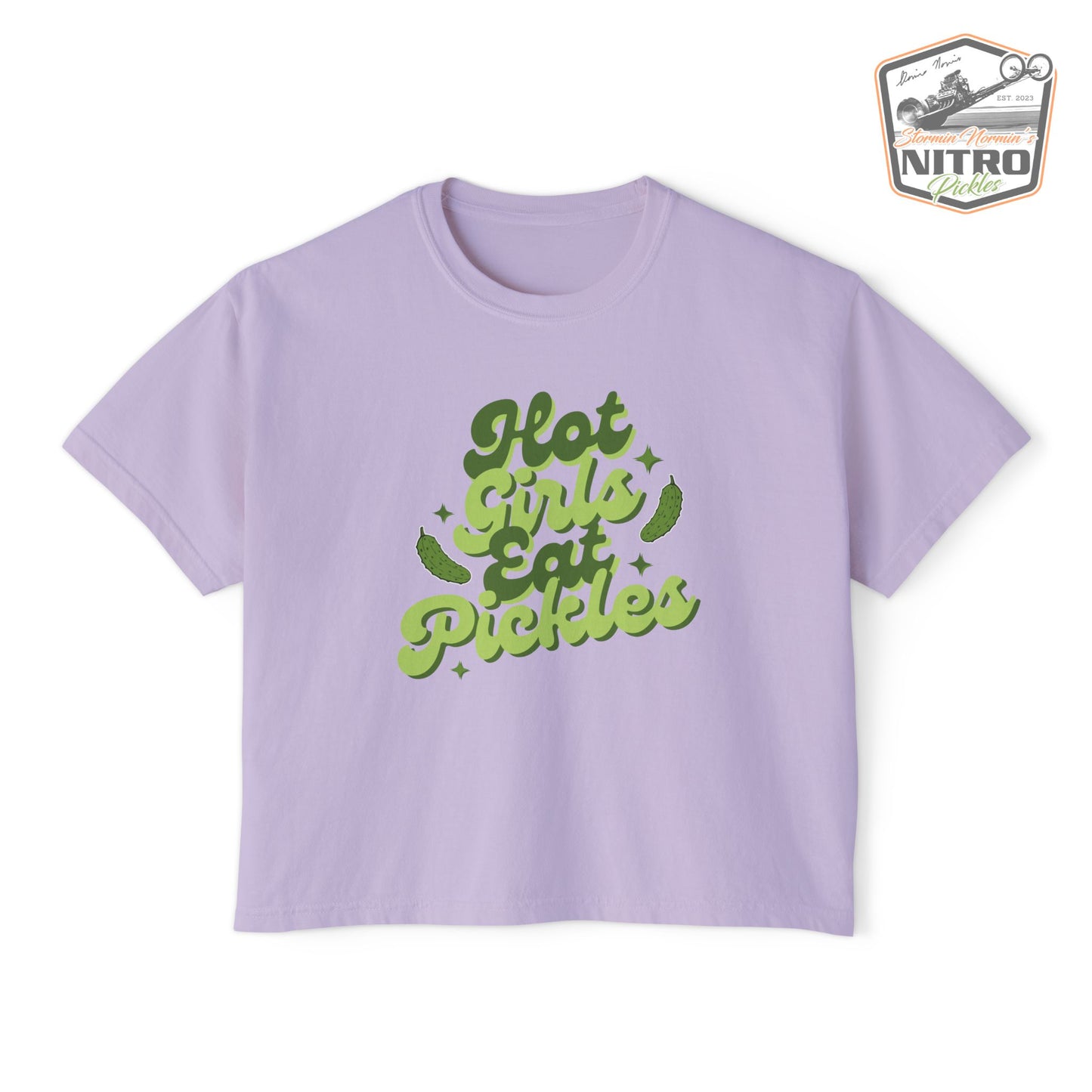 'Hot Girls Eat Pickles' Boxy Crop Tee - Green