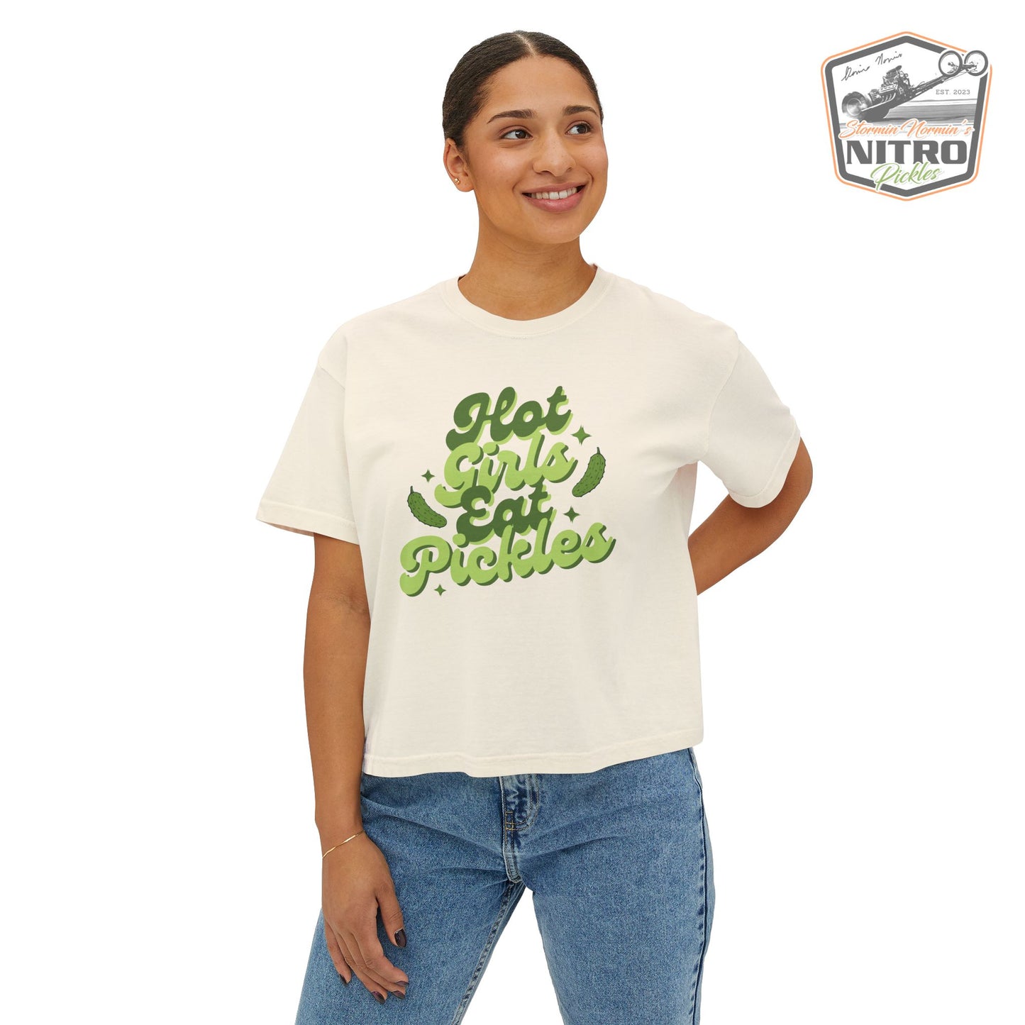 'Hot Girls Eat Pickles' Boxy Crop Tee - Green