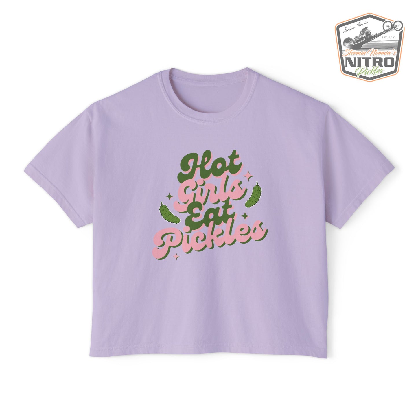 'Hot Girls Eat Pickles' Boxy Crop Tee - Pink