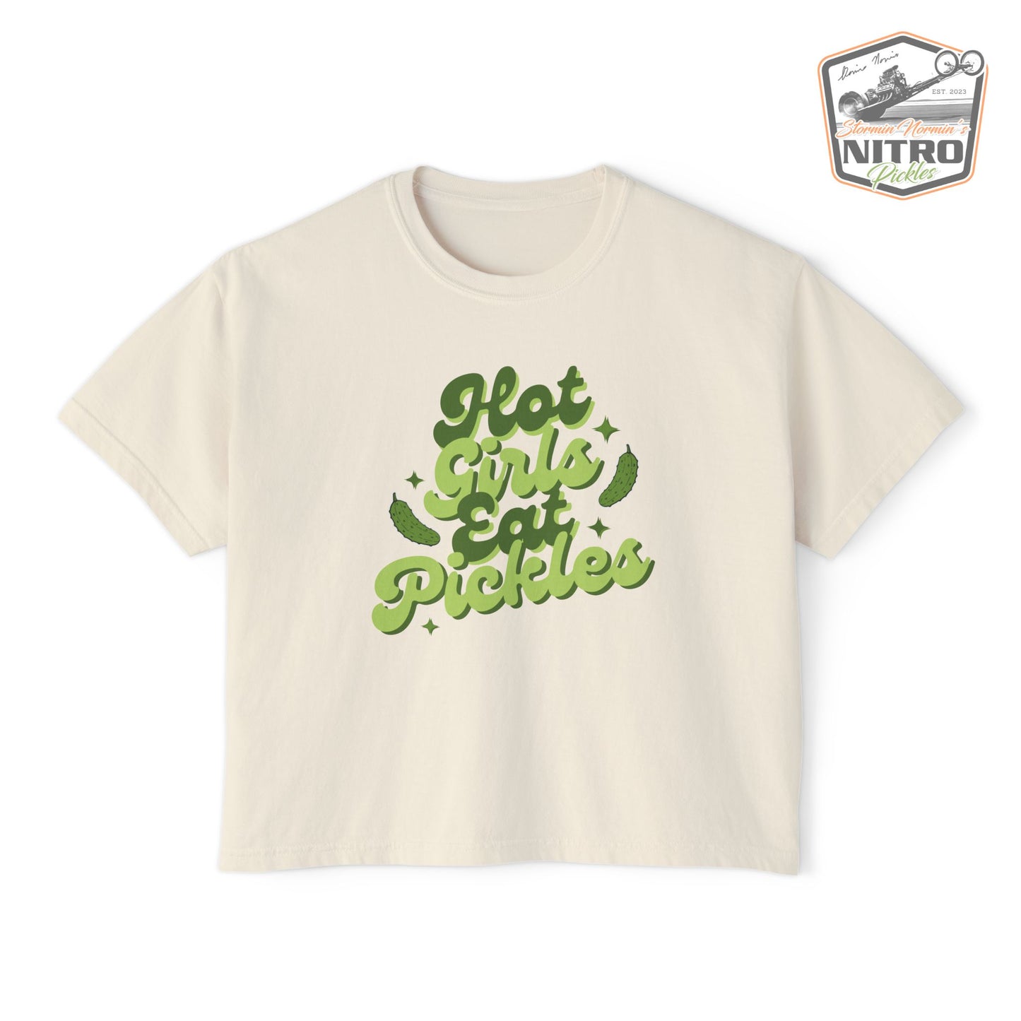 'Hot Girls Eat Pickles' Boxy Crop Tee - Green