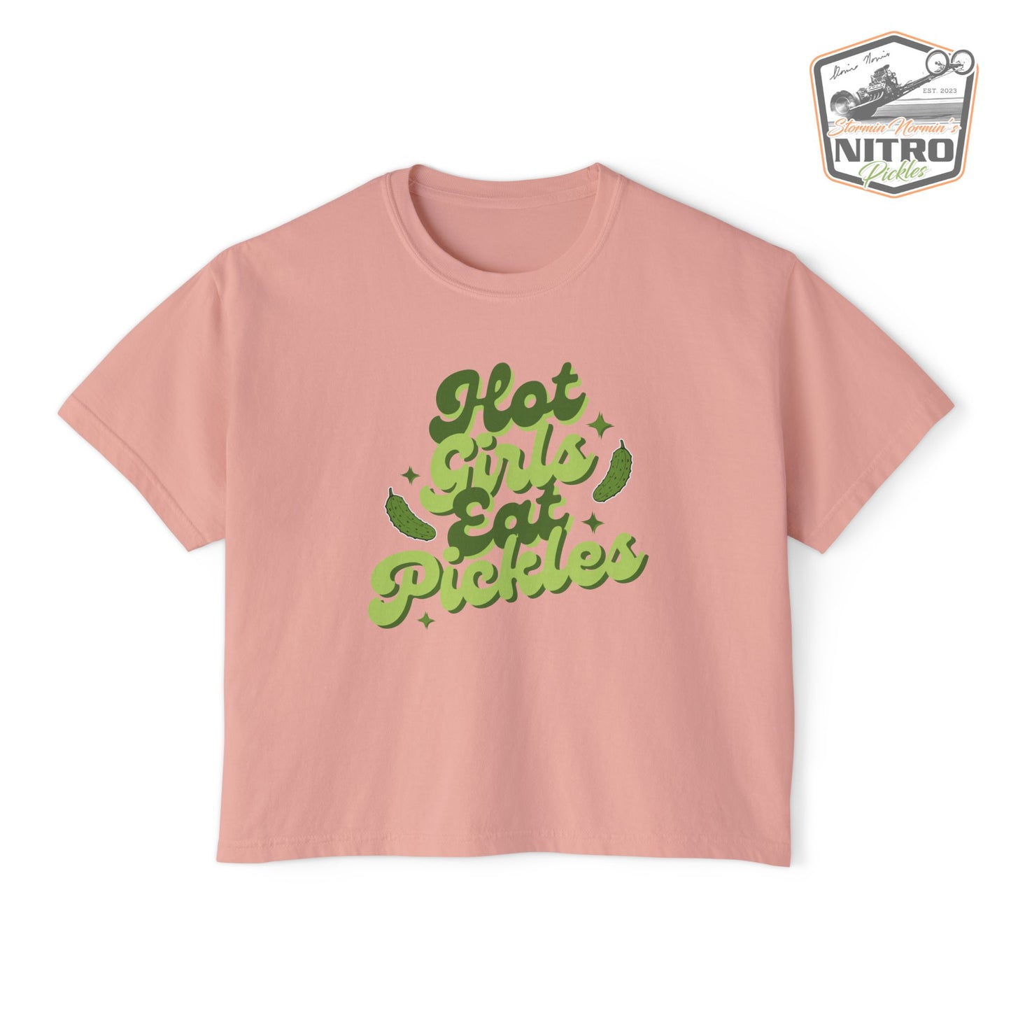 'Hot Girls Eat Pickles' Boxy Crop Tee - Green