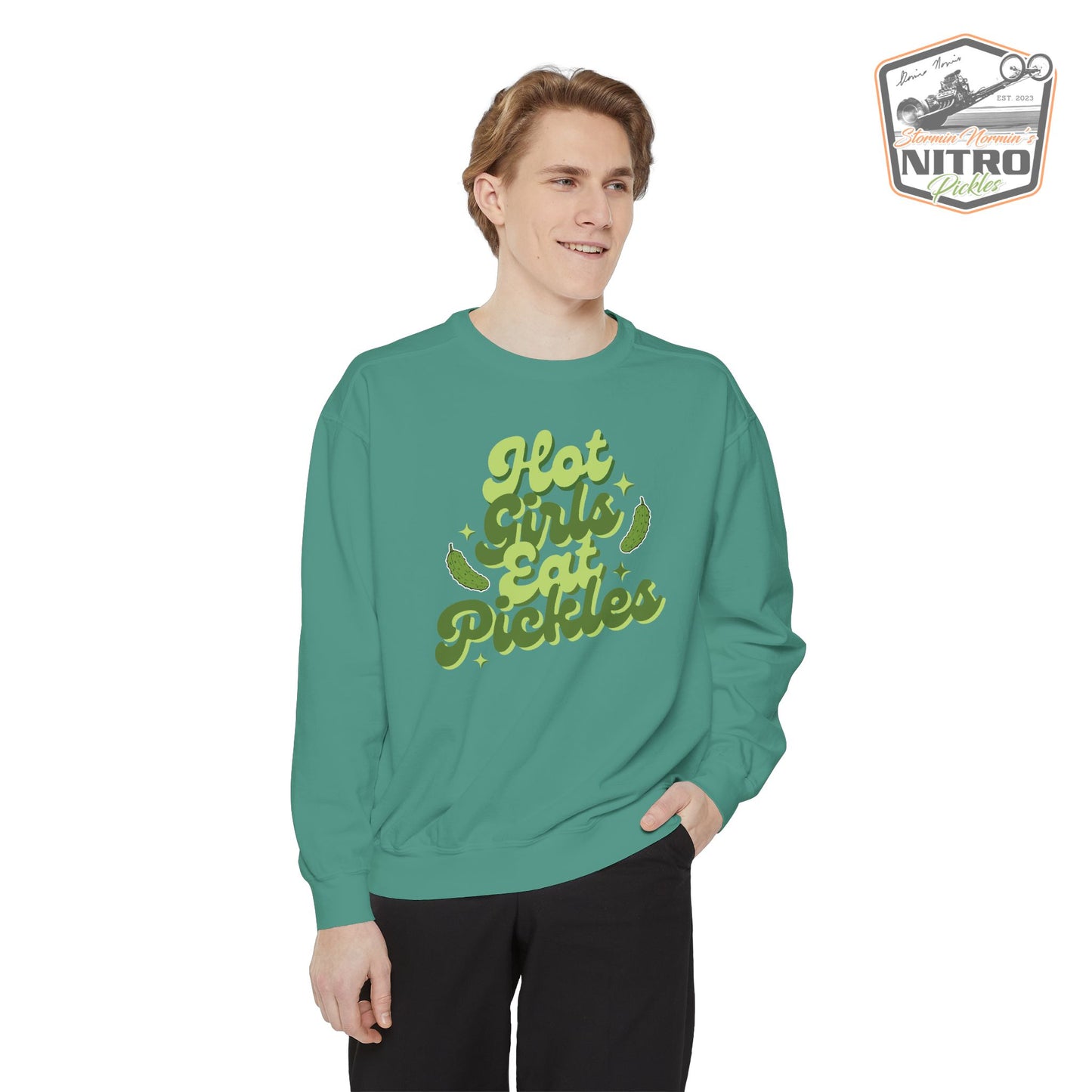 'Hot Girls Eat Pickles' Crewneck Sweatshirt - Green