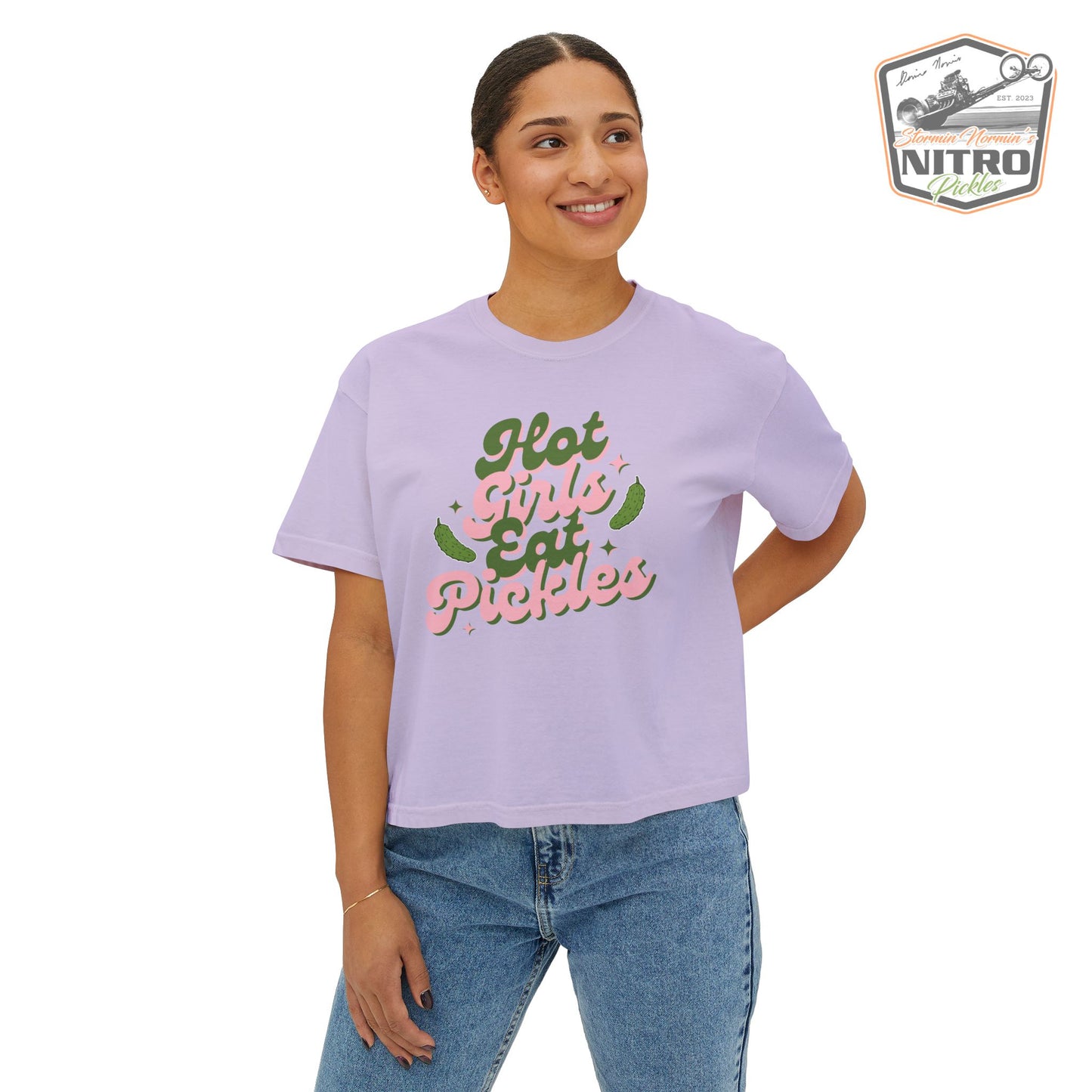 'Hot Girls Eat Pickles' Boxy Crop Tee - Pink