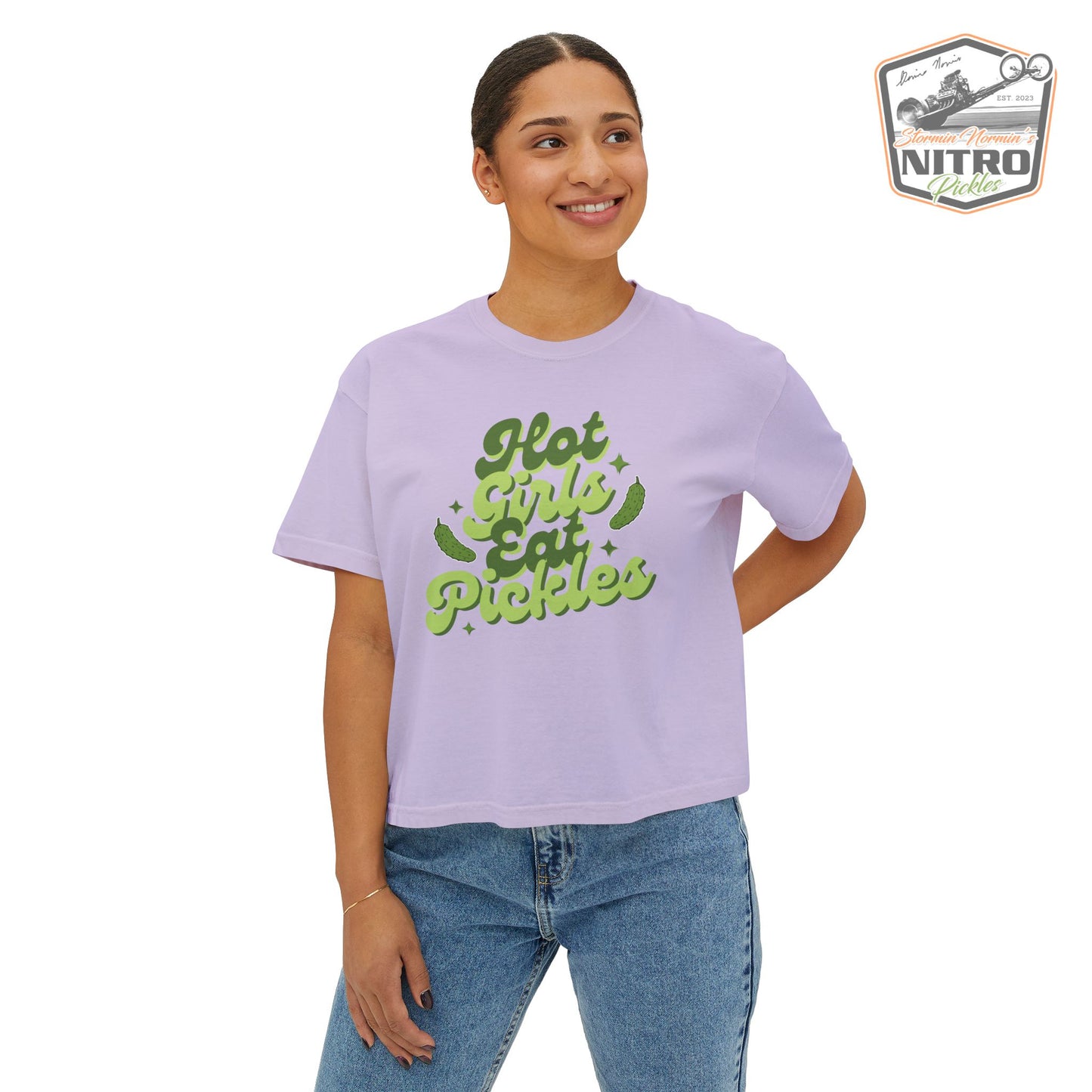 'Hot Girls Eat Pickles' Boxy Crop Tee - Green